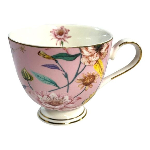 Shabby Chic Fine Porcelain Teacup & Saucer Set Floral Bird Design Pink 3” Cup - Picture 9 of 9